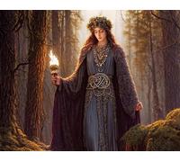 OuDeZjzhu Canvas Painting Wall Art 58x90cm Carrying a Torch, a Young Attractive Dark Haired Male Druid no frame Poster