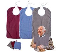 OUDI LINE 3PK Adult Bibs for Eating-Washable Reusable Waterproof Clothing Protector with Crumb Catcher-Large Adult Feeding Bibs Clothing Protector(Red, brown, blue plaid), X