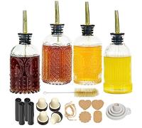Oudizz 4 Pack Coffee Syrup Dispenser Coffee Bar Station - 200ml Honey Syrup dispenser Bottle Set with Spouts, Bottle Stopper, Spoon, Brushes, Funnel and Labels