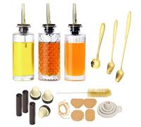 Oudizz Coffee Syrup Dispenser Set 3 Pcs - 200ml Syrup Dispenser Glass with Metal Pour Spout for Coffee Bar - Honey Jar Honey Dispensers Refillable for Kitchen