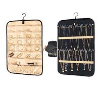 Oudizz Hanging Jewellery Organiser - Necklace Hanger Storage Travel Jewellery Organiser with Dustproof Cover and Rotating Metal Hook, 1 Piece, Small, Black