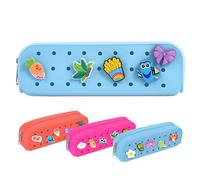 Oudizz Silicone Small Pencil Case-Multipurpose Makeup Bag or Stationery Organizer Aesthetic Pencil Pouch for Women & Teens with DIY Holes, 10 Charms,Lightweight Large Capacity Pen Bag, Light Blue