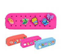 Oudizz Silicone Small Pencil Case-Multipurpose Makeup Bag or Stationery Organizer Aesthetic Pencil Pouch for Women & Teens with DIY Holes, 10 Charms,Lightweight Large Capacity Pen Bag, Rose red