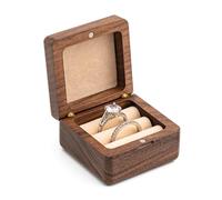 OUDQFCJ 1 x Vintage Solid Walnut Ring Box, 5.5 x 5.5 x 3.8 cm Velvet Soft Interior Ring Box, Handmade Ring Box for Marriage Proposal, Engagement, Wedding and Daily Storage