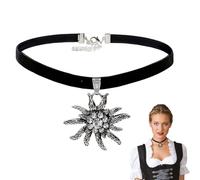 OUDQFCJ 1 x Women's Costume Jewellery Set Edelweiss Costume Velvet Choker Bavarian Beer Festival Jewellery Costume Accessories Edelweiss Necklace Elegant Costume Necklace and Stud Earrings
