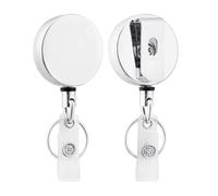 OUDQFCJ 2 Pack Heavy Duty Badge Reel, Retractable ID Clip, Upgrade Retractable Badge Holders, Premium Heavy Duty Metal ID Badge Holder with Belt Clip Key Ring for Name Card Keychain