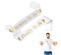 OUDQFCJ 2 Pcs/Set Baby Shower Sash, Mummy to Be Sash, Daddy to Be Sash, White Parents Shoulder Strap, Baby Shower Sashes for Baby Shower, Party, Celebration, Baby Welcome Party Decoration