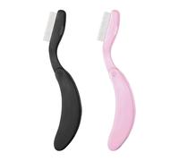 OUDQFCJ Folding Eyelash Comb, Pack of 2 Eyelash Combs, Stainless Steel Eyelash Separator, Foldable Eyelash Separator, Eyebrow Brush for Eyelash Styling, Travel, Family, Pink + Black