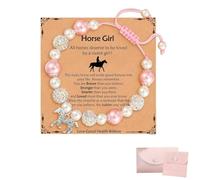 OUDQFCJ Horse Charm Bracelet Gift for Girls, Daughter, Niece Who Loved Horses, Horse Lovers Idea, Iron Lucky Charm Bracelet - Natural Stone Pink