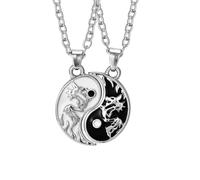 OUDQFCJ Set of 2 Yin Yang Couple Necklaces, Taichi BFF Chain, Friendship Chains, Ying Yang Pendant Chain, Dragon Carving Jewellery, Chains for Best Friends, Lovers and Couple Gifts