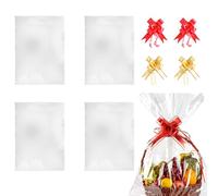 OUDQFCJ Set of 4 Cellophane Gift Bags, Large Clear Packaging Bags, Clear Paper Gift Bags with Bows for Baskets, Crafts, Flowers (75 x 100 cm) (Transparent)