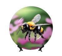 Oudrspo A Little Bee Pattern Decorative Plate, 6in Microwave/Oven/Dishwasher Safe, Scratch Resistant, for Living Room Decor, Entryway Art, Gift for Home