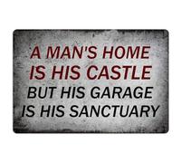 Oudrspo A Man's Home is His Castle But His Garage is His Sanctuary Vintage Metal Sign Motivational Wall Art Posters Tin Painting for Home Bathroom Farm Garden Garage Bar Pub Wall Decor 8" x 12"