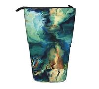 Oudrspo Abstract Marbled Ocean Navy Blue Teal Green Pencil Case,Stand Pencil Pouch,Telescopic Pencil Case Stand Pencil Holder Pen Bag