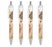 Oudrspo Adorable Pig with Leopard Bow Ballpoint Pen Retractable Writing Smooth Black Ink Ball Point Pens Office Supplies 4 PCS