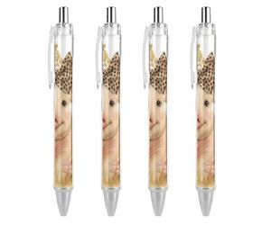 Oudrspo Adorable Pig with Leopard Bow Ballpoint Pen Retractable Writing Smooth Black Ink Ball Point Pens Office Supplies 4 PCS