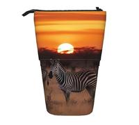 Oudrspo Africa Sunset Zebra Standing Pencil Case, Cute Pen Pouch, Telescopic Stationery Pouch Makeup Cosmetics Bag for Women Office