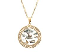 Oudrspo African Wild Animal Hunting Pendant Necklace for Women Diamond Necklaces Circle
