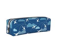 Oudrspo Airplane Aircraft Plane Pattern Pencil Pouch Round Pen Case Portable Pencil Bag Leather Organizer with Zipper Cosmetic Pouch Bag