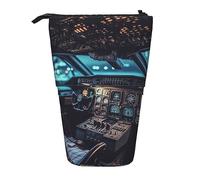 Oudrspo Airplane Cockpit Standing Pencil Case, Cute Pen Pouch, Telescopic Stationery Pouch Makeup Cosmetics Bag for Women Office