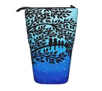Oudrspo Airplane Cockpit Standing Pencil Case, Cute Pen Pouch, Telescopic Stationery Pouch Makeup Cosmetics Bag for Women Office, Family of Birds, One Size