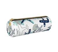 Oudrspo Airplane Printed Leather Zipper Pencil Pouch, Portable Stationery Bag, Organizer Stationery Case, Unisex