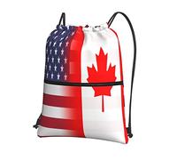 Oudrspo Ameican with canada Flag Drawstring with Zipper Sackpack Gym Sports, Waterproof Backpack String Bag Cinch for Men & Women