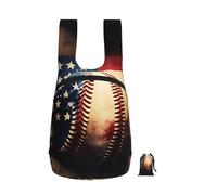 Oudrspo American Flag Baseball Foldable Storage Backpack 17 Inch | Foldable Travel Hiking Backpack Reusable Packable Camping Daypack for Men Women