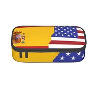 Oudrspo American Spain Flag Printed Durable Pencil Pouch Stationery Case with Zipper Compartment Large Capacity Portable Pencil Case