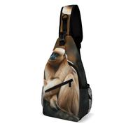 Oudrspo Ape Sitting on the Tree Sling Bag for Men Women Crossbody Backpack American Flag Crossbody Bag Chest Bags for Travel Sport