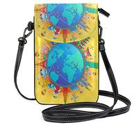 Oudrspo Around The World Crossbody Phone Purse Small Shoulder Bag Cell Phone Pouch Leather Wallet Best Gift for Anniversary,Birthdays