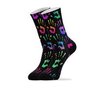 Oudrspo Athletic Sports Running Retro Crew Socks For Men/Women Rainbow Handprints on Black Running Walking Cushioned Compression Socks