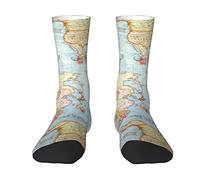 Oudrspo Atlas World Map Blue Travel Women Men Crew Socks Cushioned Crew Socks Athletic Compression Socks