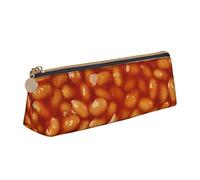 Oudrspo Baked Beans Pattern Pencil Pouch Triangle Pen Case Portable Pencil Bag Leather Organizer with Zipper Cosmetic Pouch Bag