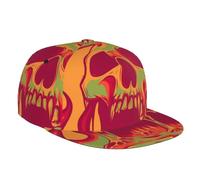 Oudrspo Baseball Cap Flat BillHat Adjustable Brim Trucker Hats - Burning Skull with Flames