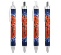 Oudrspo Basketball Ball Black Pens Ballpoint Pen Ball Point Pen Smooth Writing Gel Pens Retractable 0.5 Fine Point for School Office Basketball Ball Pattern 2 PCS