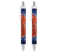 Oudrspo Basketball Ball Black Pens Ballpoint Pen Ball Point Pen Smooth Writing Gel Pens Retractable 0.5 Fine Point for School Office Basketball Ball Pattern 2 PCS