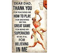 Oudrspo Basketball Player Metal Tin Sign Vintage Wall Decoration Plaque Dear Dad Thank You Teaching Me Play Poster Home Club Room Gift To Father Bar Coffee Kitchen Garage Home 12x16 Inches