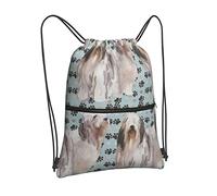 Oudrspo Bearded Collies And Paw Prints Drawstring Backpack Bag Drawstring Zipper Backpack Sport Gym Travel Yoga Sackpack For Men Women