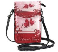 Oudrspo Beautiful Flowers Red Hearts Crossbody Phone Purse Small Shoulder Bag Cell Phone Pouch Leather Wallet Best Gift for Valentines Day,Anniversary,Birthdays