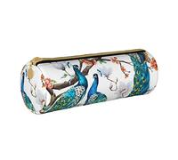 Oudrspo Beautiful Peacock Flowers Printed Leather Zipper Pencil Pouch, Portable Stationery Bag, Organizer Stationery Case, Unisex