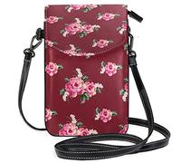 Oudrspo Beautiful Red Flower Crossbody Phone Purse Small Shoulder Bag Cell Phone Pouch Leather Wallet Best Gift for Valentines Day,Anniversary,Birthdays