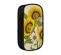 Oudrspo Bees Sunflowers Daisy Rose Flowers Printed Large Pencil Case, Durable Pencil Pouch, Portable Stationery Bag, Stationery Organizer