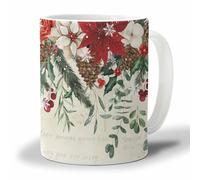 Oudrspo Beige Coffee Mug, Merry Christmas Poinsettia Flower Pine Cones Berry Retro Tea Cup for Women and Men, Gifts for Mother's DayGift Graduation Gift