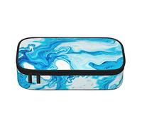 Oudrspo Big Capacity Pen Pencil Case with Zipper Marble Texture Makeup Organizer Bag Multi Purpose Pen Pouch for School AdlutsTeen Kids Double Compartment Office Stationary Box,Blue