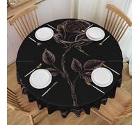 Oudrspo Black and Gold Flowers Print Round Tablecloth - 60 Inch, Water Resistant Washable Polyester Table Cloth for Buffet Table, Holiday Party, Dinner, Wedding