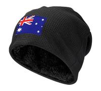 Oudrspo Black Waffle Knit Pullover Hat for Exquisite Australian Flag Pattern Beanie for Winter, Autumn Casual Wear