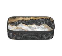 Oudrspo Black White Gold Foil Marble Printed Durable Pencil Pouch Stationery Case with Zipper Compartment Large Capacity Portable Pencil Case