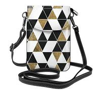 Oudrspo Black White Gold Triangles Women Cell Phone Purse Small Crossbody Bag Leather Shoulder Bags With Strap