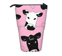 Oudrspo Black White Milk Cow Standing Pencil Case, Cute Pen Pouch, Telescopic Stationery Pouch Makeup Cosmetics Bag for Women Office